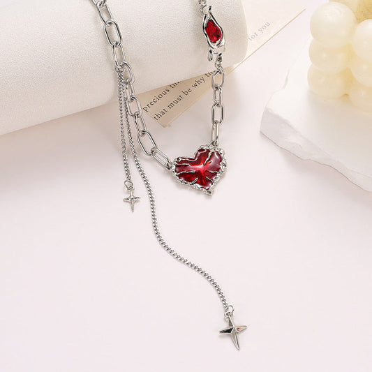 Red Heart-shaped Tassel Chain Necklace