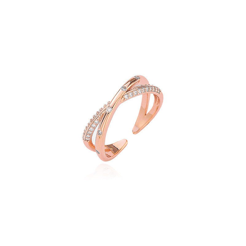 Womens Stylish Personalized Adjustable Micro-pave Rose Gold Ring
