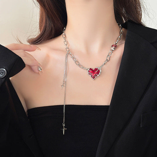 Red Heart-shaped Tassel Chain Necklace