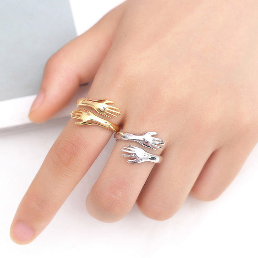 Retro Fashion Stainless Steel Love Embrace Smooth Ring