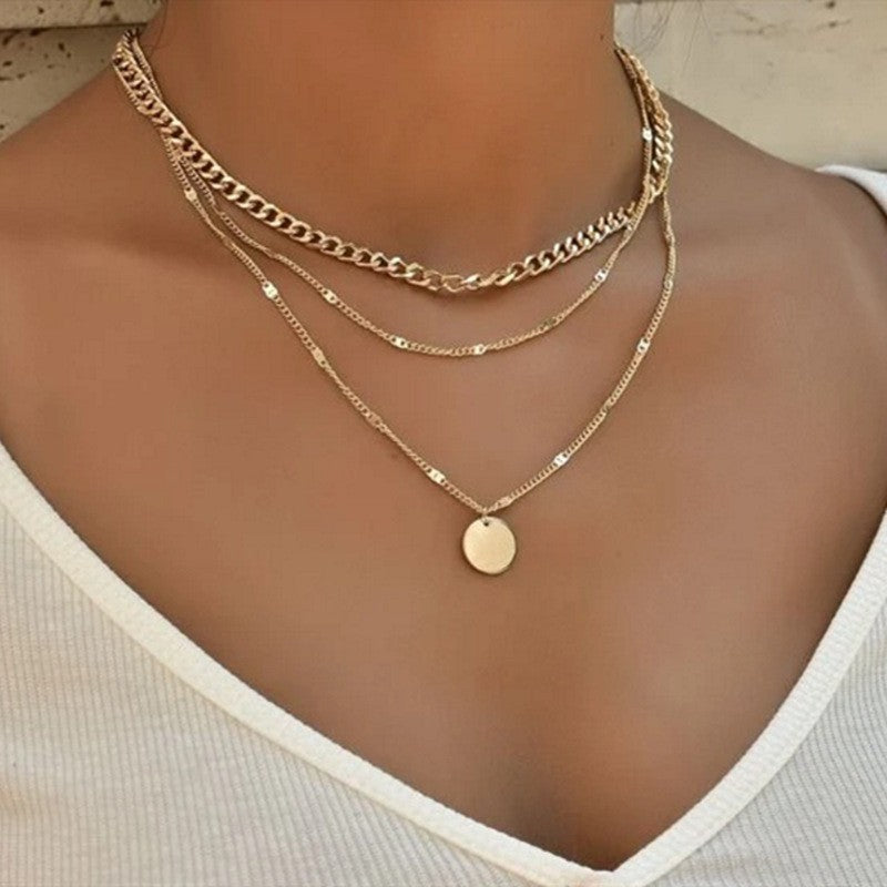 Womens Retro Alloy Layered Clavicle Necklace