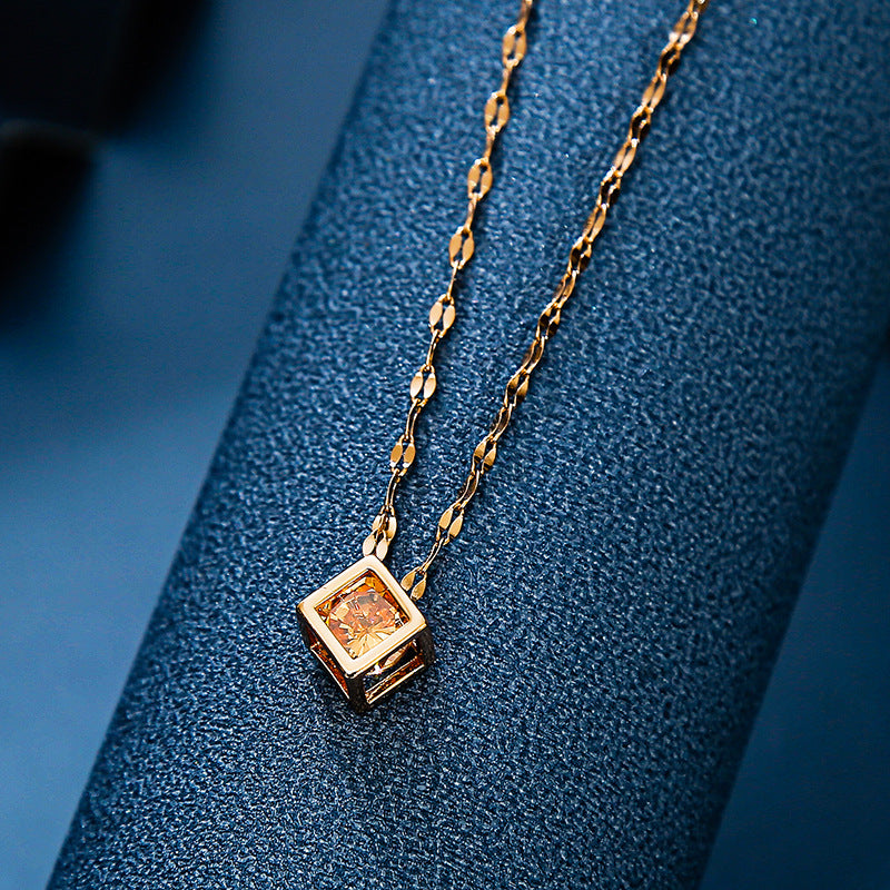 Geometric Hollow Square Zircon Rose Gold Minimalist Necklace