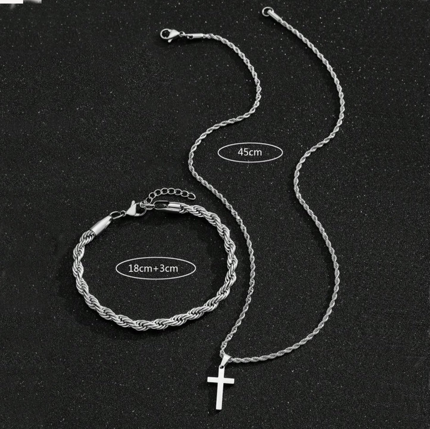 Two-piece Cuban-hair Twist Chain Cross Pendant Bracelet