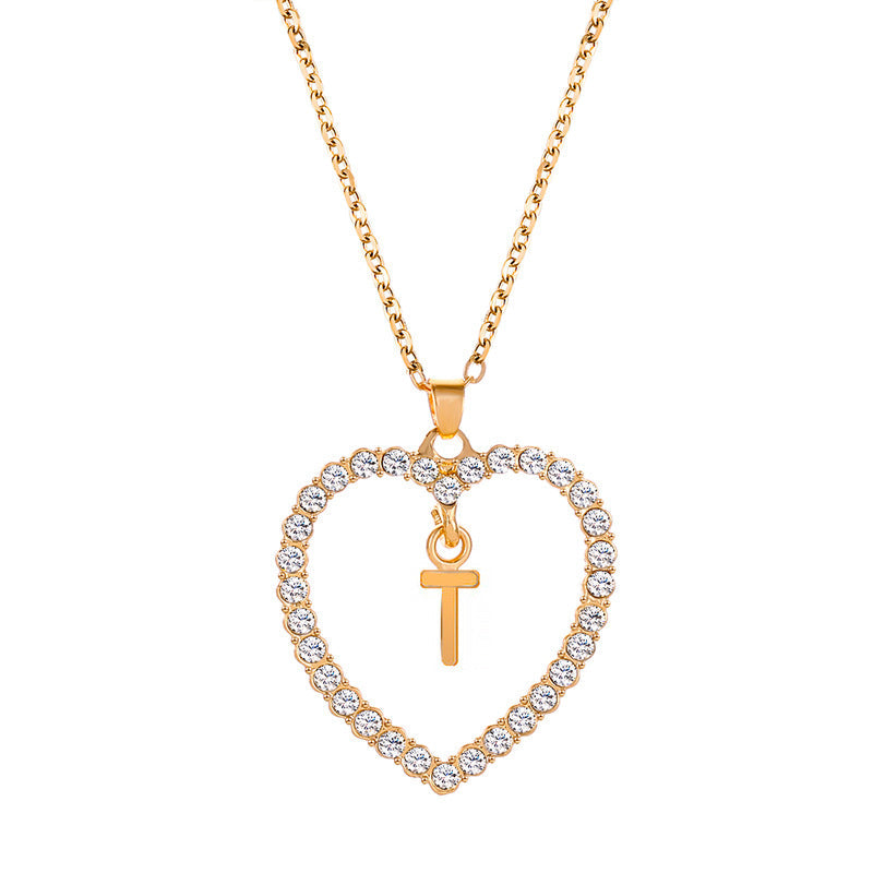 Womens Stylish & Minimalist Diamond-Encrusted 26-Letter Heart Pendant Necklace