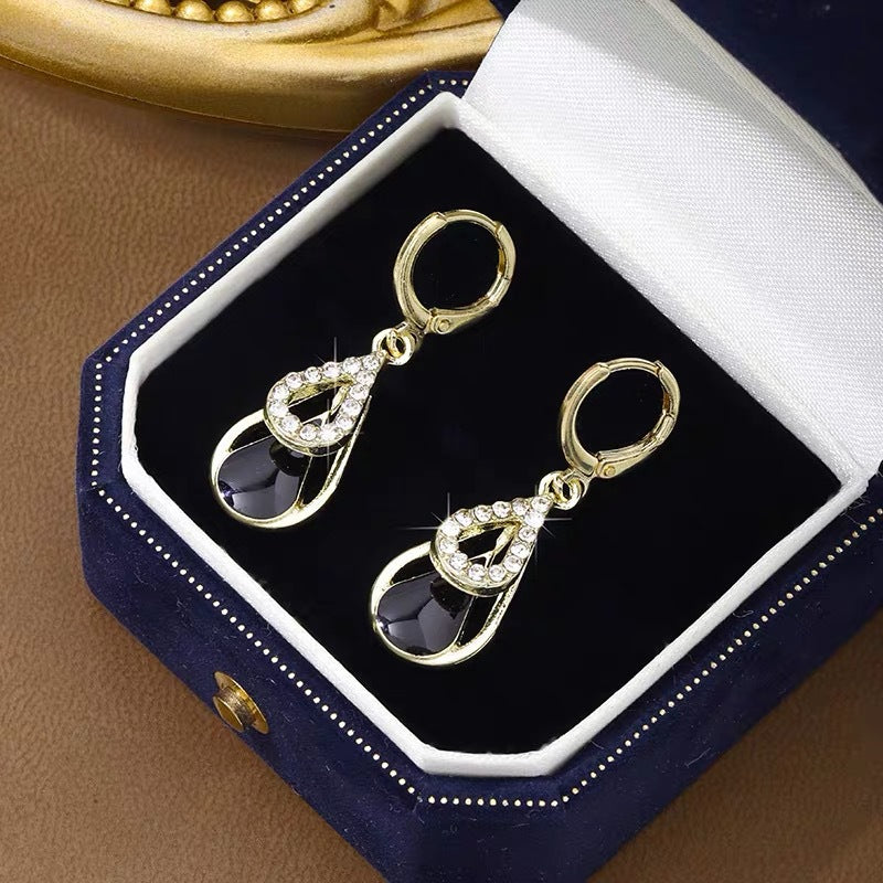 Light Luxury High-end Diamond-inlaid Drop Hollow Double-layer Earrings